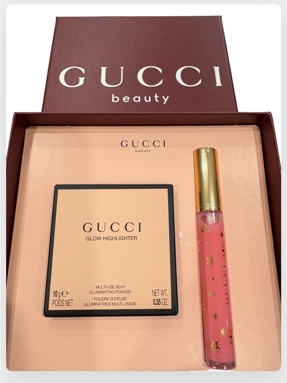 Gucci Beauty Glow Highlighter &
Lip Gloss Set new in box